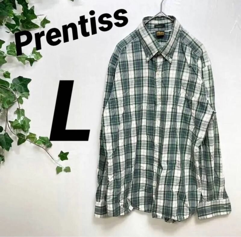 【Prentiss】プレンティス ネルシャツ L 緑 長袖 ヴィンテージ 美品