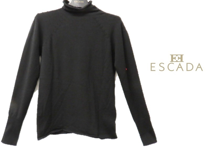 【新品・B品】ESCADA（エスカーダ）ブラック　ウール　薄手　タートルニット　※左袖に2箇所穴あり