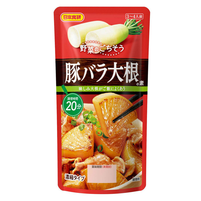 豚バラ大根の素 110g ３～４人前 豚肉と照り艶のよい味染み大根が主役 日本食研/1799ｘ４袋セット/卸