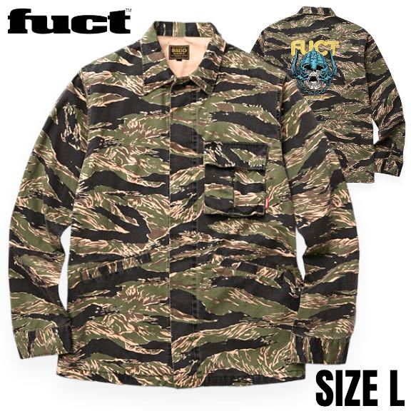 稀少■FUCT SSDD (ファクト) IRON HEAD TIGER CAMO BDU JACKET アイアンヘッド タイガーカモ 迷彩 ロゴ刺繍 ミリタリージャケット L POWELL