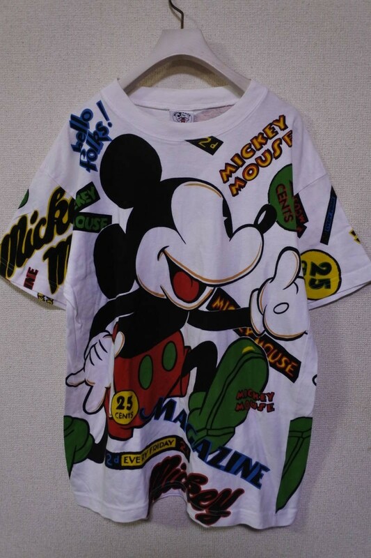 90's DISNEY MICKEY＆CO Over Print Tee size M ディズニー ミッキー オールオーバープリント Tシャツ ホワイト