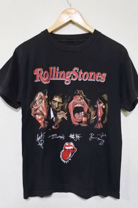 00's ROLLING STONES Spiked Tongue Tee size S-M ローリングストーンズ 似顔絵 サイン Tシャツ