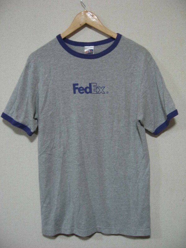 00's FedEx フェデックス リンガー Tシャツ size M グレー×パープル ロゴプリント