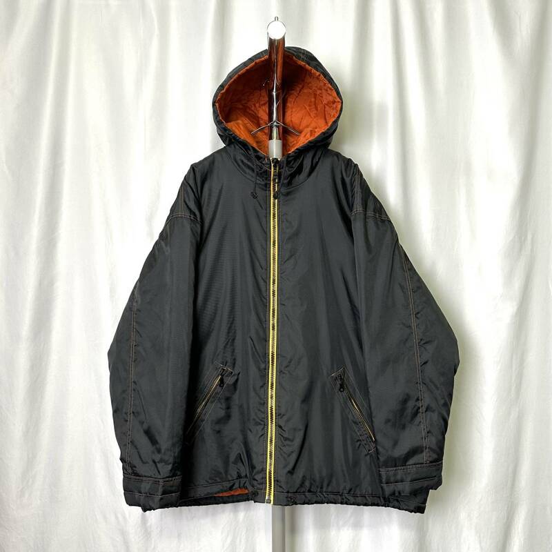 90s INDEPENDENCE WEAR 中綿 ナイロン フード ジャケット XL ビッグサイズ パーカー ブラック 黒 キルティング 00s オールド ビンテージ