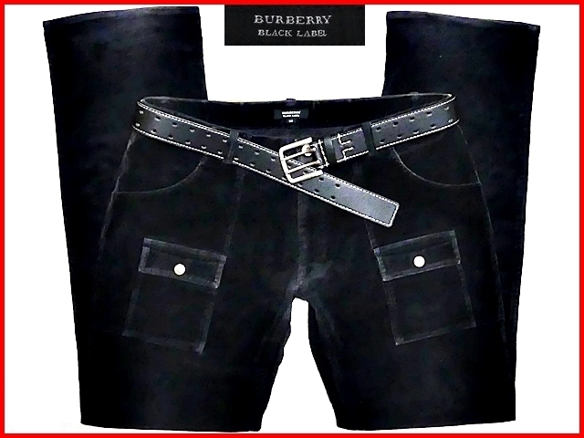 即決★BURBERRY BLACK LABEL★メンズW85≒89cm コーディロイ ブッシュ バーバリーブラックレーベル ブラック 黒 カーゴ 刺繍 三陽商会
