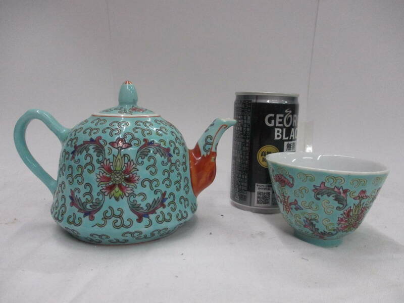 古い中国陶器　茶器セット　急須１、湯呑１(中国景徳鎮)　検　中華食器 茶器
