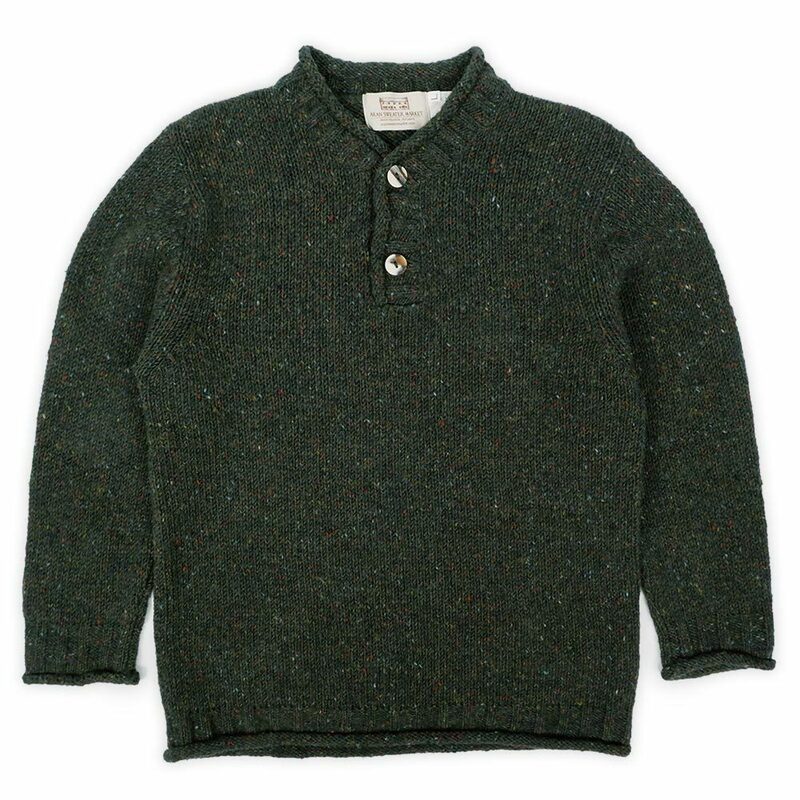 ARAN SWEATER MARKET 00s ヘンリーネック ウールニット ロールネック アイルランド製 ビンテージ 古着 (-8245) オリーブ L