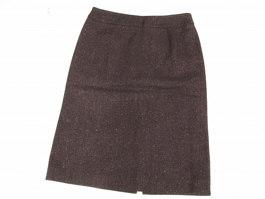 k5745：日本製！Aquascutum アクアスキュータム シルク絹混ウールスカート 大きいサイズ12 ひざ丈スカート 茶ブラウン/フォーマル：35