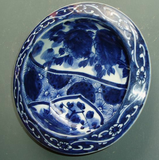 sw0208 ◆古民芸◆ べろ藍染付「花ずくし図」鉢
