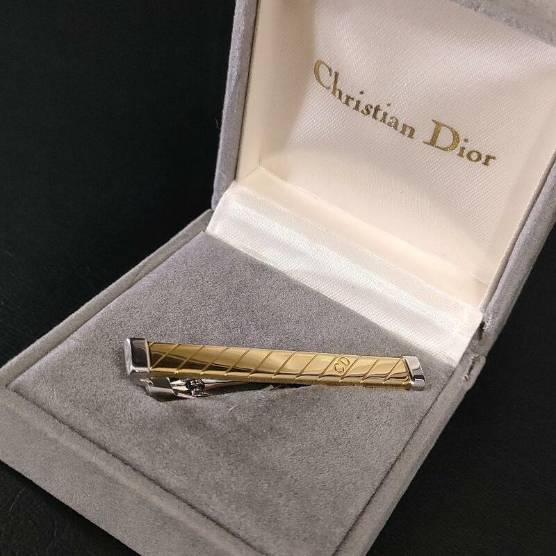 【極美品】Dior　ディオール　ネクタイピン　ゴールド　ストライプ　CDロゴ
