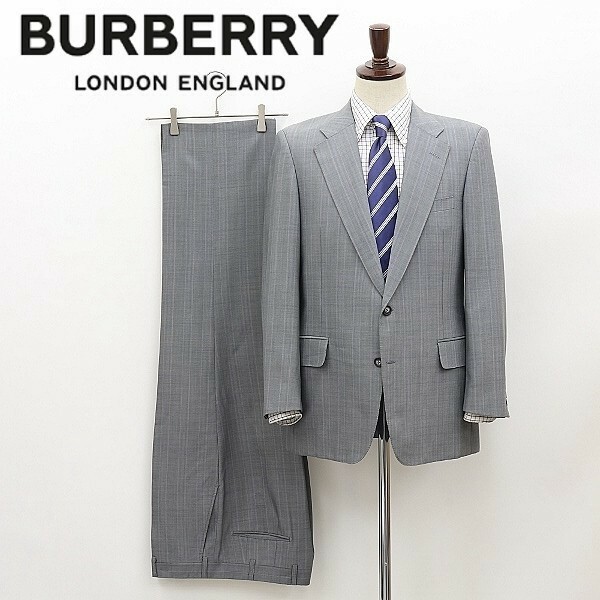 ◆BURBERRYS バーバリー モヘヤ混 チェック柄 2釦 スーツ グレー AB5