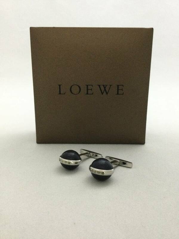 LOEWE　ロエベ　レザー　ボール　カフス　ネイビー 　アクセサリー【B615665】