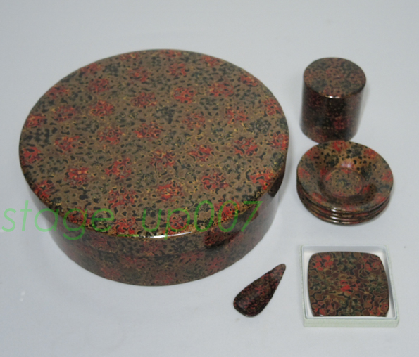 津軽塗／唐塗 茶道具セット-茶櫃・茶筒・茶托・急須台・茶べら- ／管QNZS