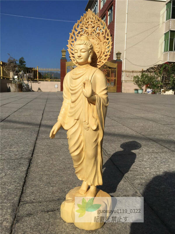 仏像 釈迦如来 立像 貴重 精密細工 木彫り 置物 仏壇仏像 祈る 厄除け 42cm 