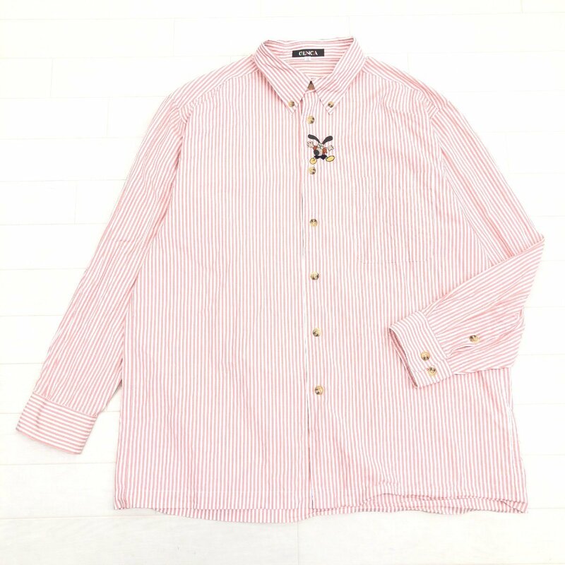 GENCA ジェンカ キャラクターワッペン ストラップ シャツ 48(L) ピンク系 長袖 日本製 国内正規品 メンズ 紳士