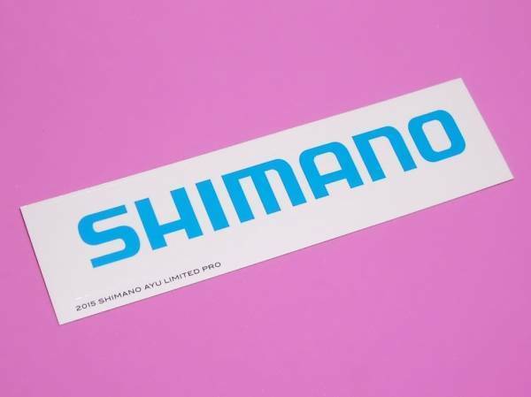 シマノ SHIMANO 青 ロゴ ◇ ステッカー シール部　135-30mm 台紙部分に鮎ロッド アユ リミテッド プロ の文字有り