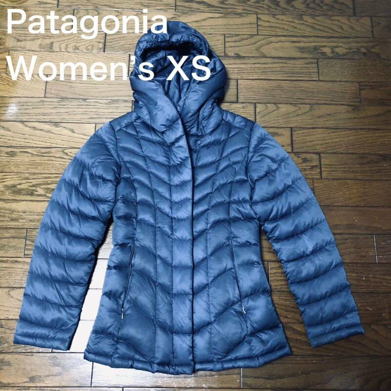 【送料無料】Patagoniaフーディダウンジャケット ネイビー　レディースXSサイズ　USA古着　パタゴニアジップアップパーカー