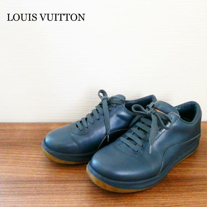 良品 LOUIS VUITTON ルイヴィトン サイズ36 約22.5㎝ 紺 ネイビー ローカット スニーカー ドライビングシューズ レザー レースアップ