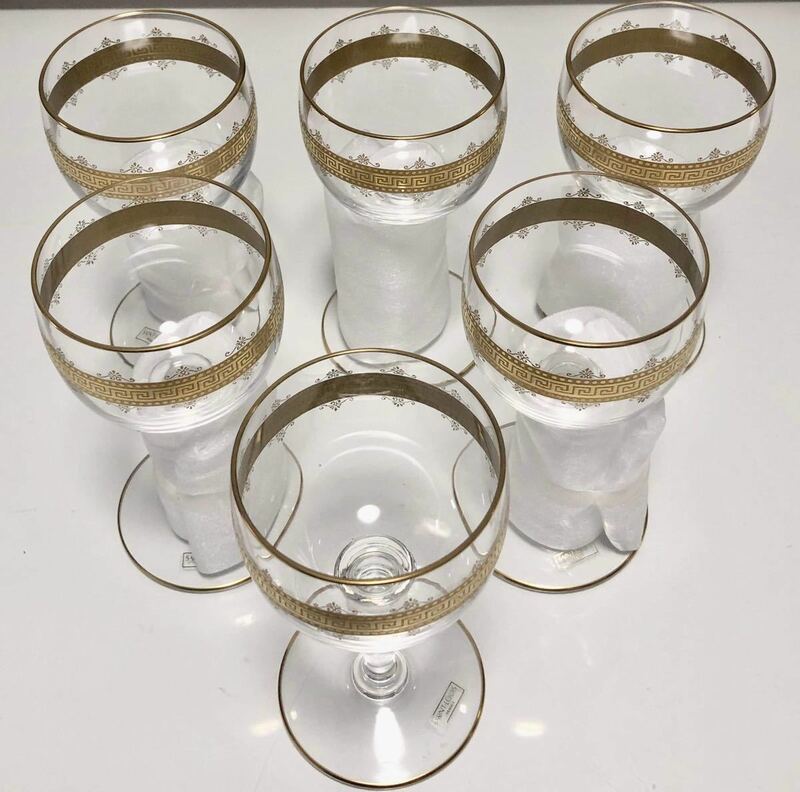 SALE★★おすすめ★★FRANCE SAINT-LOUIS 1586美品 サンルイ 金彩 シスル ワイン グラス 6個 ティスル クリスタル アンティーク (1個150ml)
