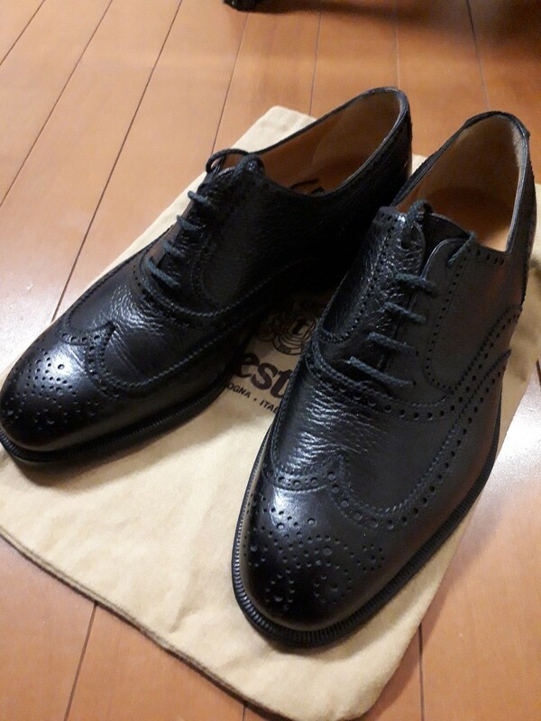 27cm前後 8サイズ ブラック 黒 新品未使用品 ア・テストー二 ビジネスシューズ ウィングチップ イタリア製 高級紳士靴 革底 ビジネス皮靴