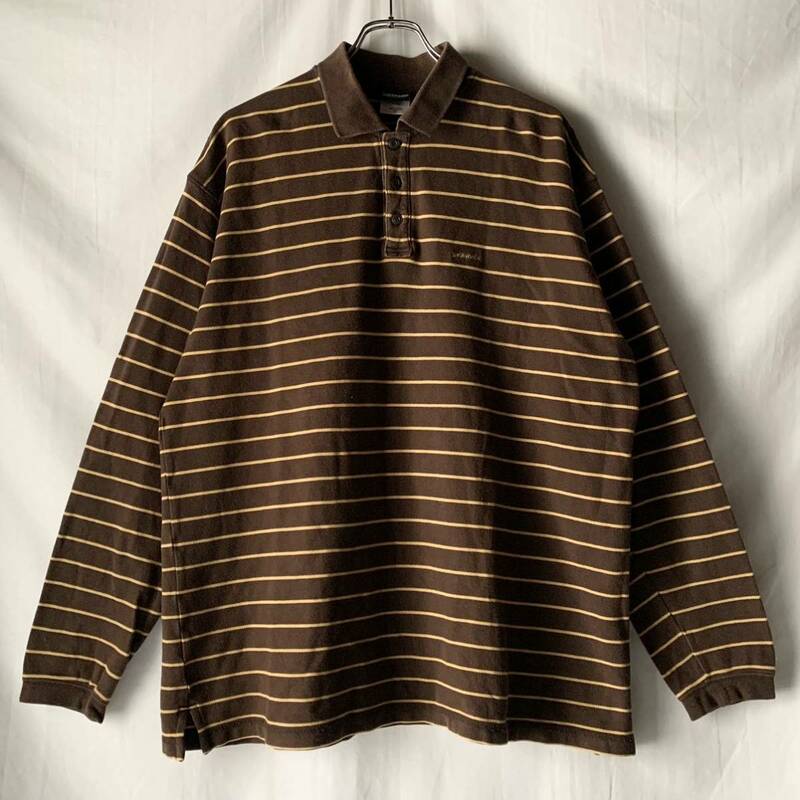 00s STYLE 52760FA patagonia パタゴニア ORGANIC COTTON オーガニックコットン 長袖ポロシャツ ボーダー ブラウン L ヴィンテージOLD