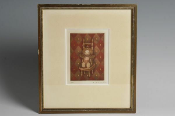 7888 清水敦 「人形」 74/80 カラーメゾチント 銅版画 額装 真作 カラー銅版の人気作家