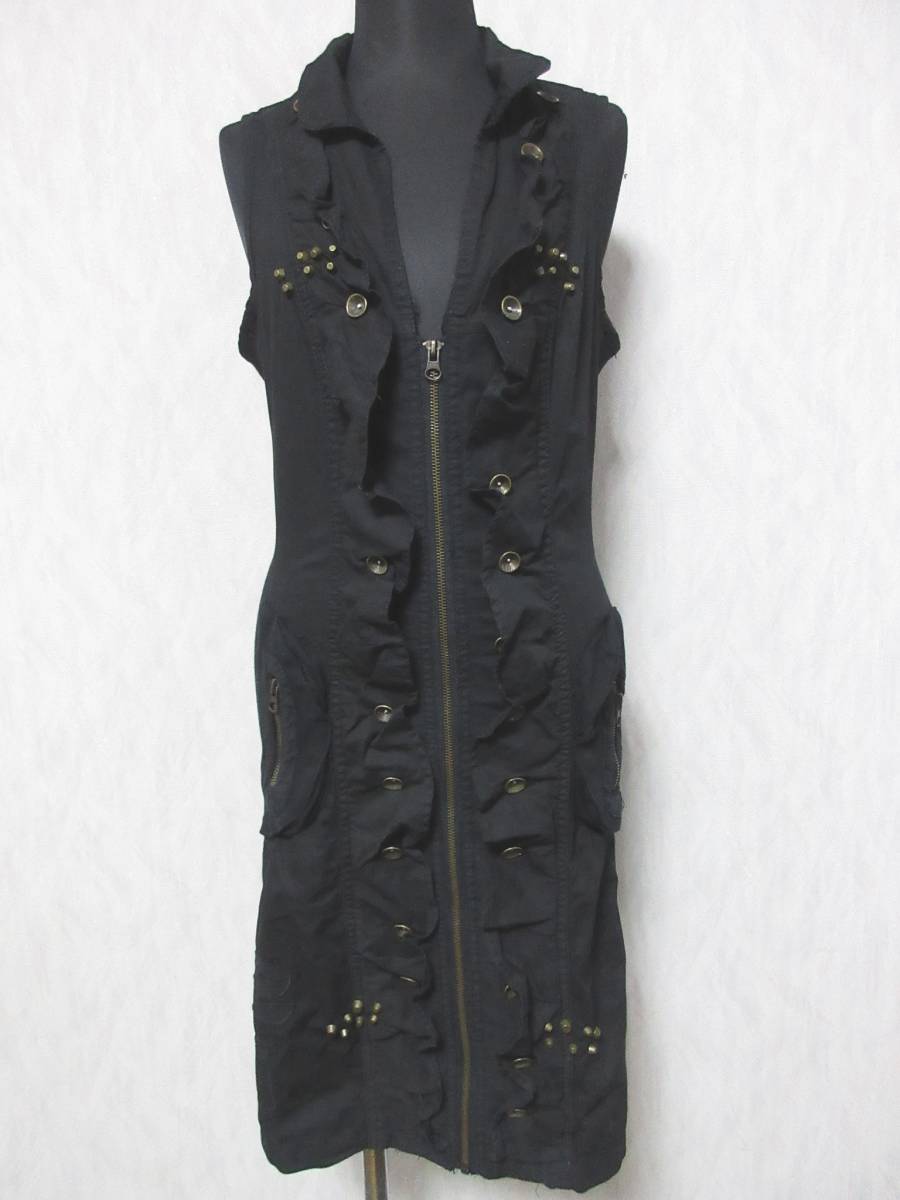 デシグアル Desigual ノースリーブ ワンピース フロントファスナー 黒 ブラック 36 irmri 亥2926