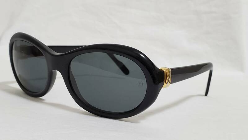正規 カルティエCartier トリニティ 3連リング装飾 オーバルフルフレームサングラス 黒 クラシックラグジュアリーアイウェア 眼鏡 男女兼用