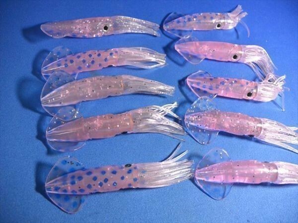 斑点ピンクイカ・10個　10cm イカベイト・イカワーム・ソフトイカ・根魚、青物、マダイ、真鯛、ヒラメ、マゴチも、鯛ラバ、タイラバ