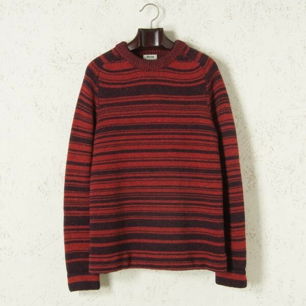 美品 Acne Studios KEES PAW16 クルーネックウールボーダー ニット 長袖 赤/紺 S m0002-02-029