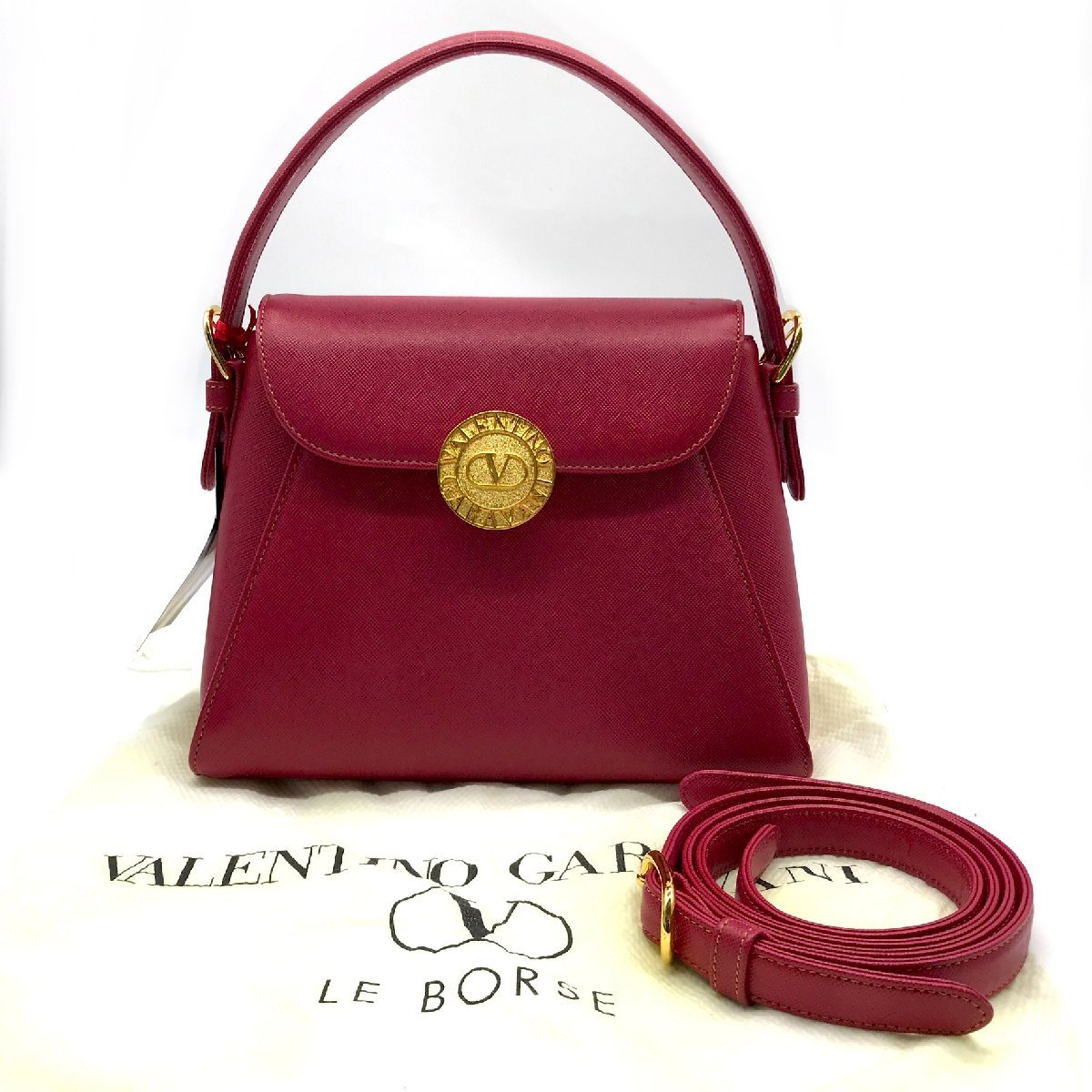 VALENTINO ヴァレンティノ ガラバーニ レザー ロゴ金具 ２WAY ハンド バッグ ピンク 未使用保管品 M9047