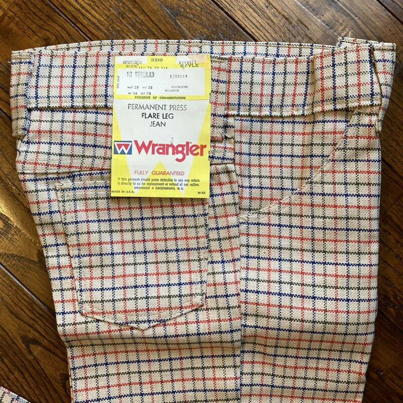 希少激レア！70s デッドストック USA製 Wrangler ラングラー キッズ レディース チェック フレアパンツ スラックス スコービル ビンテージ