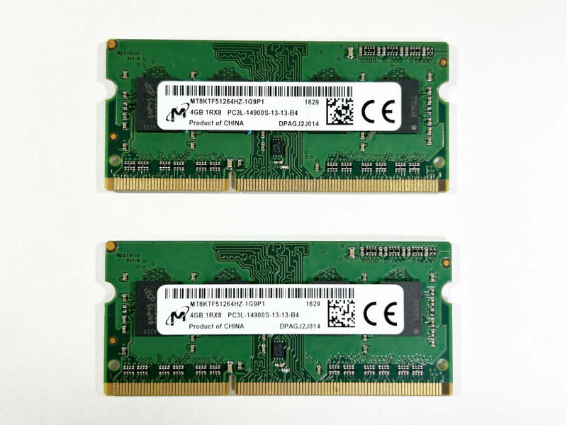 【M-38】 中古ノートパソコン メモリー Micron 1R×8 PC3L-14900S 4GBx2枚