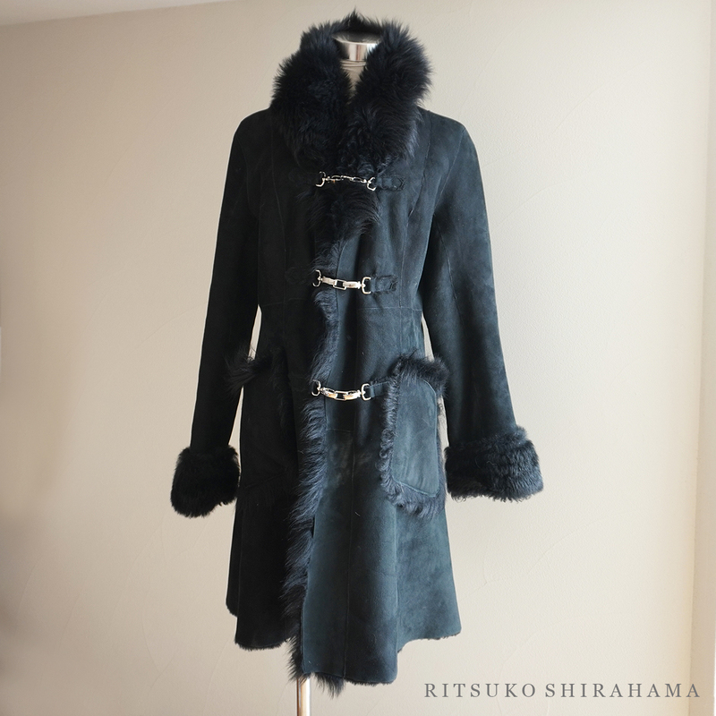 美品 リツコ シラハマ RITSUKO SHIRAHAMA ムートン コート ブラック 黒 レディース 2 アウター ジャケット 上着 ファッション 羊革