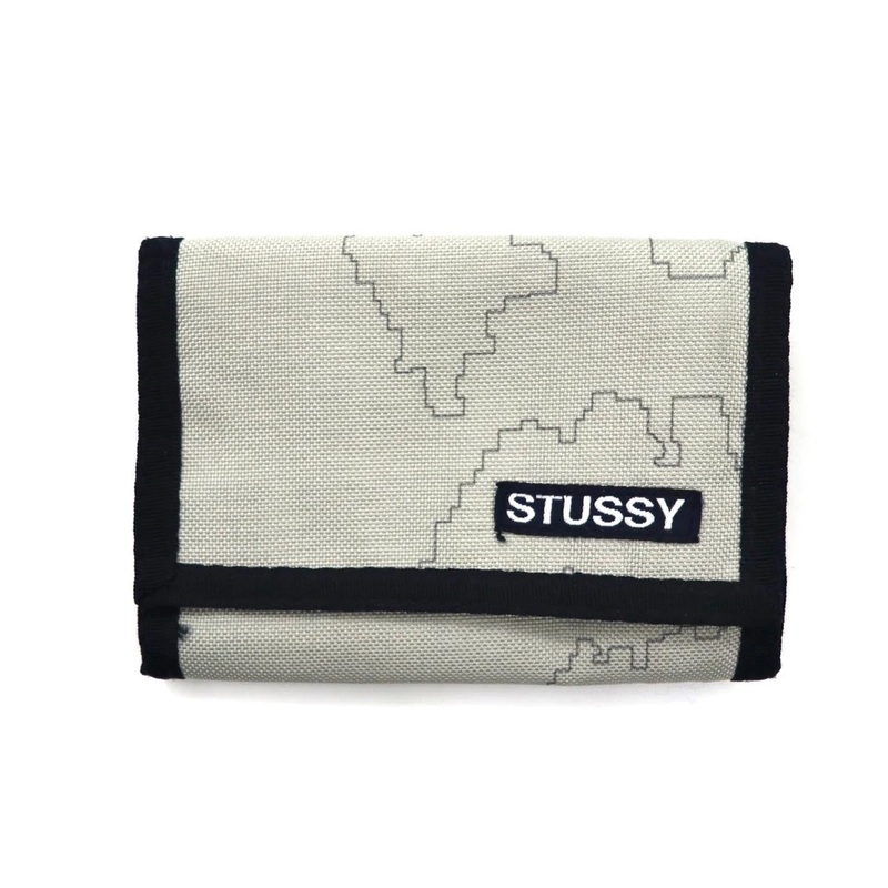 STUSSY 3つ折り財布 グレー マジックテープ 紺タグ 90年代