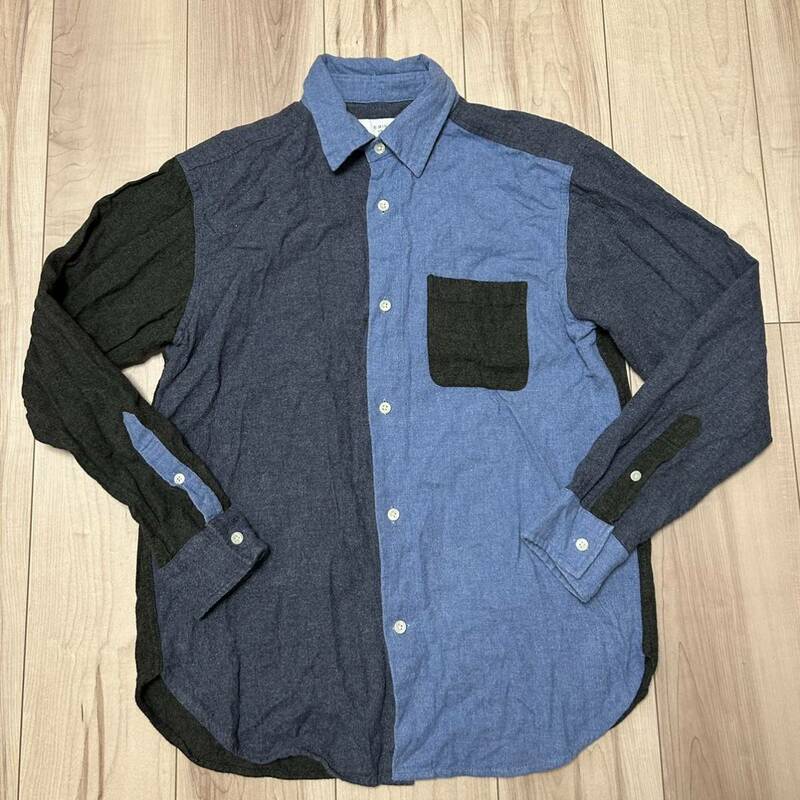 【Sサイズ】即決！B:MING by BEAMS ビーミング クレイジーパターン長袖ネルシャツ(ブルー×ネイビー×チャコール) 美中古品