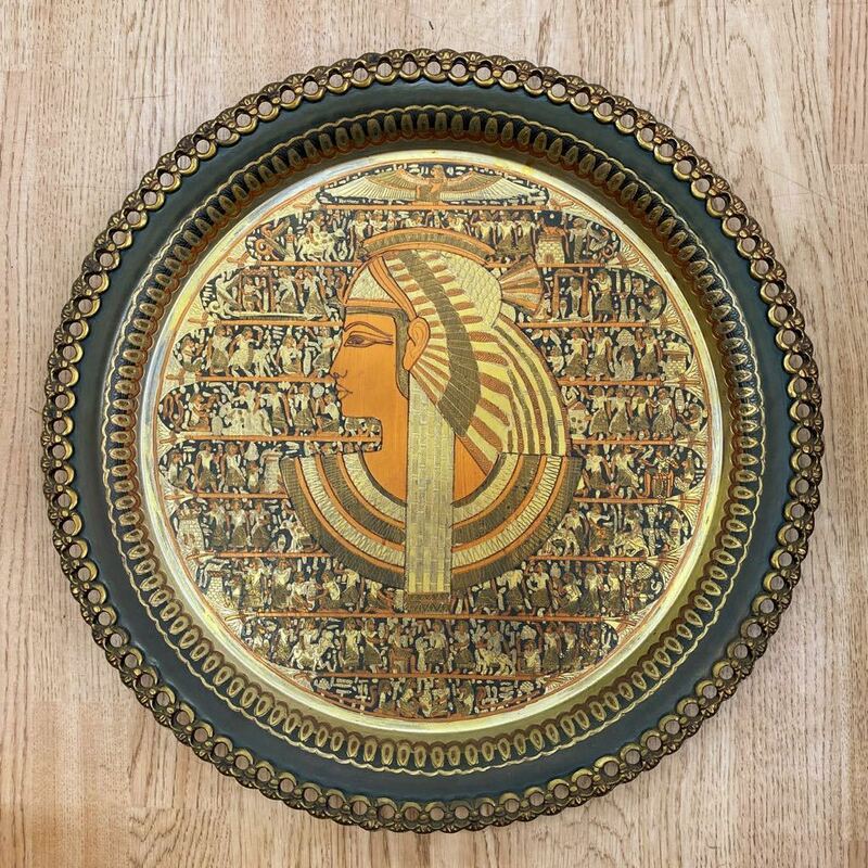 Youssef Hafez エジプト 金属 大皿 youssef hafez ピラミッド 壁掛け皿 飾り皿 インテリア 装飾品 置物 アンティーク レトロ 金属工芸