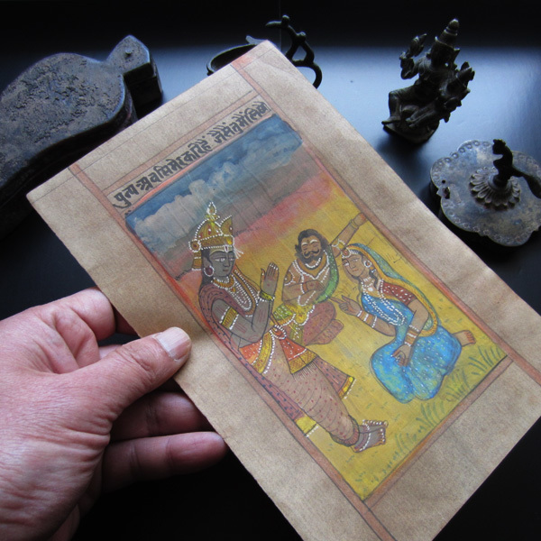 仏教美術　インド　古い手描きの経文　細密画　断片　サンスクリット　経典　写本　43