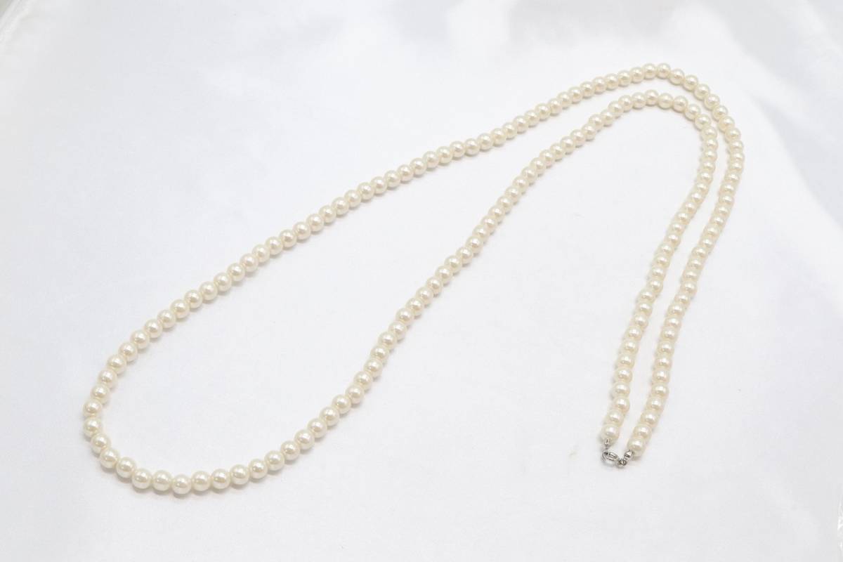 【HU385】パール ビーズ 8ｍｍ珠 シンプル ロング ネックレス ホワイトパール フォーマル パーティー 未使用保管品【送料全国一律185円】
