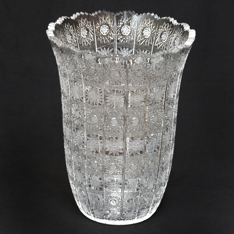 ボヘミア Bohemia カットガラス ハンドカット 高さ30㎝ 花瓶 花器 花生 花入 クリスタルガラス チェコスロバキア 500PK　　z4410o