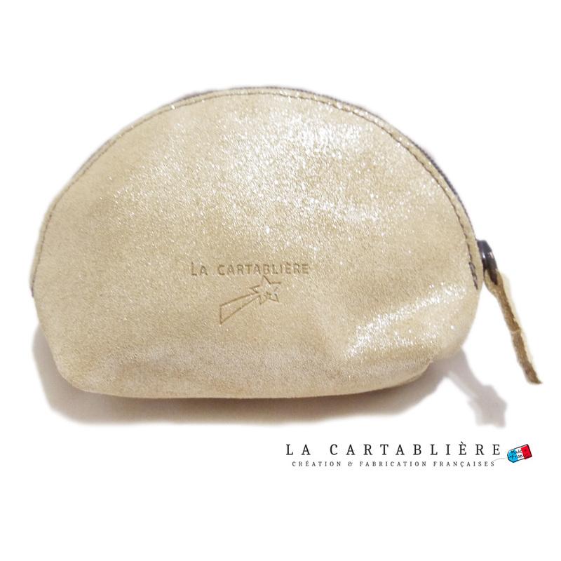 LA CARTABLIEREフランス製きらきらスエード　半円ポーチ#Mベージュ★★