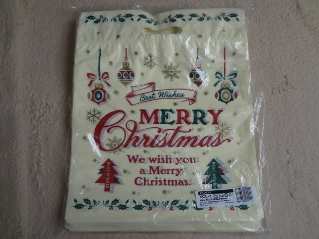 新品。かわいいクリスマス柄の手提げ袋、クリーム色、10枚セット、ラッピング