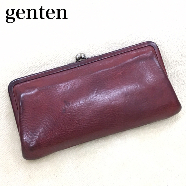 genten ゲンテン がま口財布 長財布 ウォレット 札入れ コイン レザー 革 金具シルバーカラー レディース ブラウン マホガニー 茶色