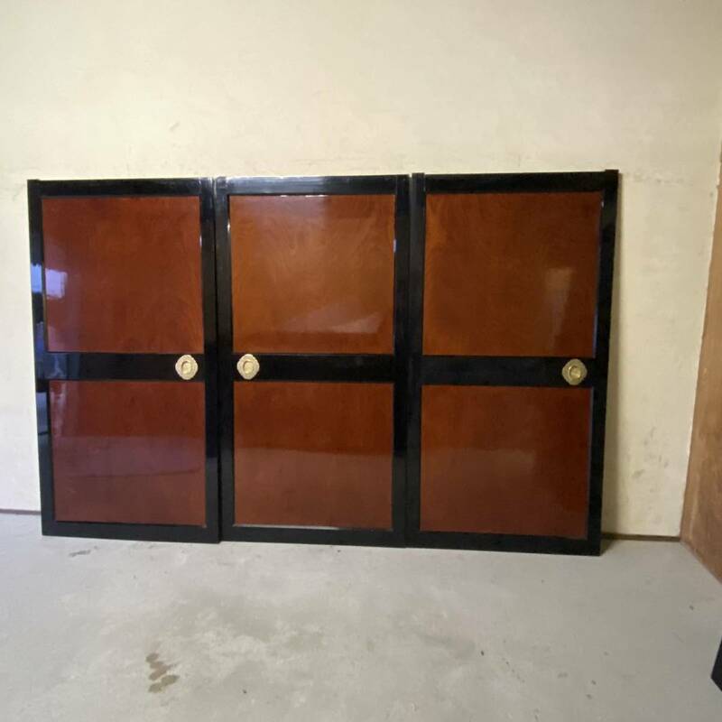 ＧＭ3KZ② 1間半3枚建　極上赤黒漆塗りの板戸　　古民家に 格子戸 時代建具 玄関戸　蔵戸
