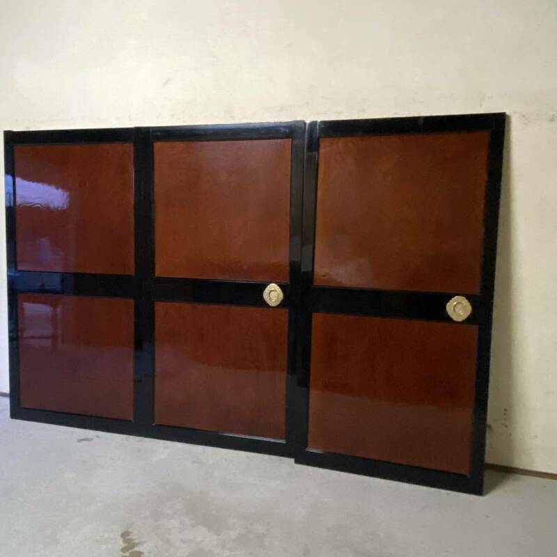 ＧＭ3KZ③ 1間半3枚建　極上赤黒漆塗りの板戸　　古民家に 格子戸 時代建具 玄関戸　蔵戸