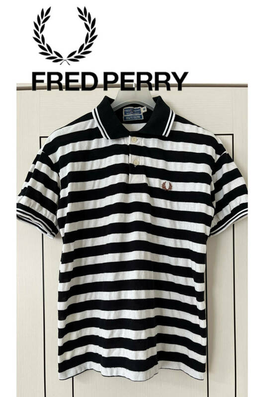 FRED PERRY フレッドペリー 半袖ポロシャツ ボーダー柄 ブラック ホワイト S～Mサイズ 