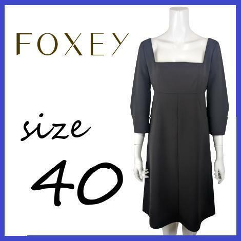 【美品】フォクシー ニューヨーク FOXEY NEWYORK ドレス ワンピース 七分袖 オールインワン スクエアネック 40 バックジップ ストレッチ