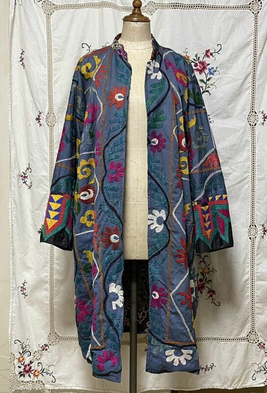 ウズベキスタン スザニ 刺繍 ガウン ジャケット コート ビンテージ 