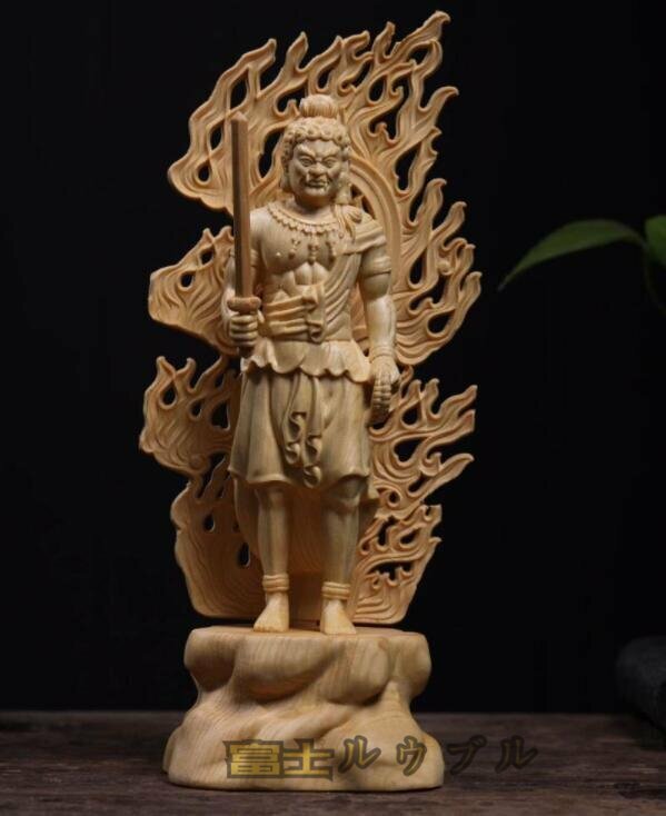 極上質★ 不動明王立像 精密彫刻 檜木 木彫仏教 仏師で仕上げ品 高28cm
