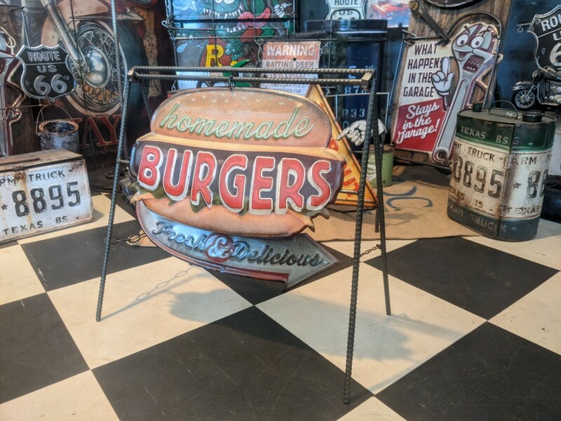 アメリカンダイナー 折畳み式 A型看板 ハンバーガー屋さん サインボード #BURGERS #ハンバーガー #店舗什器 #自立式看板 #キッチンカー 